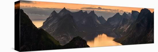 Kjerkfjorden Among Dramatic Mountain Ridges at Sunset, Lofoten, Nordland, Norway-null-Stretched Canvas