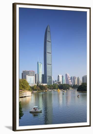 KK100 (KingKey 100) skyscraper and Lizhi Park, Shenzhen, Guangdong, China-Ian Trower-Framed Premium Photographic Print