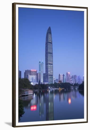 KK100 (KingKey 100) skyscraper and Lizhi Park, Shenzhen, Guangdong, China-Ian Trower-Framed Premium Photographic Print
