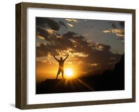 Klan00084 Silhouette Sunset Man Happy Sky in the New Mexico Sandia Mountains-Kevin Lange-Framed Photographic Print