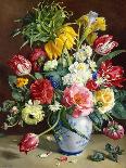 Tulips, Roses, Narcissi and other Flowers in a Blue and White Vase-Klausner R.-Framed Stretched Canvas