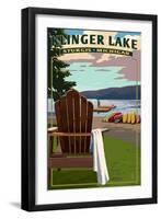 Klinger Lake - Sturgis, Michigan - Adirondack Chairs-Lantern Press-Framed Art Print