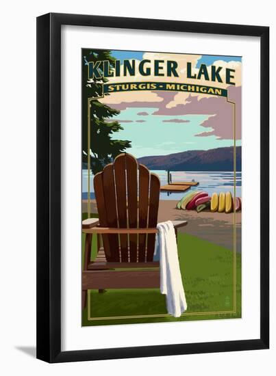 Klinger Lake - Sturgis, Michigan - Adirondack Chairs-Lantern Press-Framed Art Print