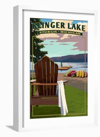 Klinger Lake - Sturgis, Michigan - Adirondack Chairs-Lantern Press-Framed Art Print