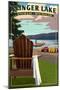 Klinger Lake - Sturgis, Michigan - Adirondack Chairs-Lantern Press-Mounted Art Print