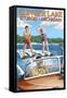 Klinger Lake - Sturgis, Michigan - Water Skiing and Wooden Boat-Lantern Press-Framed Stretched Canvas