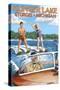 Klinger Lake - Sturgis, Michigan - Water Skiing and Wooden Boat-Lantern Press-Stretched Canvas