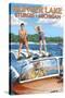 Klinger Lake - Sturgis, Michigan - Water Skiing and Wooden Boat-Lantern Press-Stretched Canvas