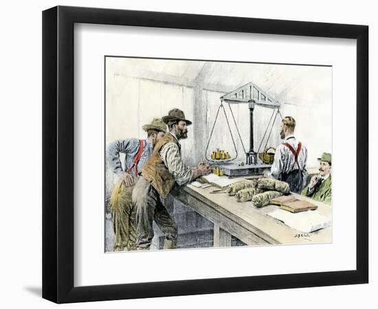 Klondike Miners Weighing Their Gold in a Dawson City Bank, c.1898-null-Framed Giclee Print