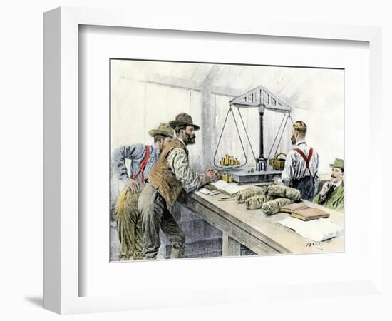 Klondike Miners Weighing Their Gold in a Dawson City Bank, c.1898-null-Framed Giclee Print