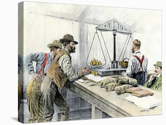 Klondike Miners Weighing Their Gold in a Dawson City Bank, c.1898-null-Stretched Canvas