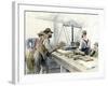 Klondike Miners Weighing Their Gold in a Dawson City Bank, c.1898-null-Framed Giclee Print