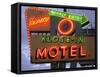 Klose-In Motel Sign Lights as Night Falls, Seattle, Washington, USA-Nancy & Steve Ross-Framed Stretched Canvas