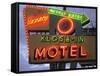 Klose-In Motel Sign Lights as Night Falls, Seattle, Washington, USA-Nancy & Steve Ross-Framed Stretched Canvas