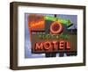 Klose-In Motel Sign Lights as Night Falls, Seattle, Washington, USA-Nancy & Steve Ross-Framed Photographic Print