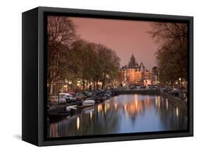 Kloveniers Burgwal Canal and Waag Historic Building, Nieuwmarkt, Amsterdam, Holland-Michele Falzone-Framed Stretched Canvas