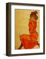 Kneeling Female in Orange Dress, c.1910-Egon Schiele-Framed Art Print