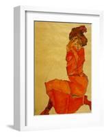 Kneeling Female in Orange Dress, c.1910-Egon Schiele-Framed Art Print