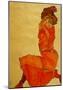 Kneeling Female in Orange Dress, c.1910-Egon Schiele-Mounted Art Print