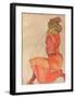 Kneeling Female in Orange-Red Dress, 1910-Egon Schiele-Framed Giclee Print