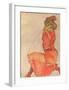 Kneeling Female in Orange-Red Dress, 1910-Egon Schiele-Framed Giclee Print