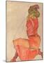 Kneeling Female in Orange-Red Dress, 1910-Egon Schiele-Mounted Giclee Print