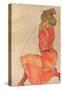 Kneeling Female in Orange-Red Dress, 1910-Egon Schiele-Stretched Canvas