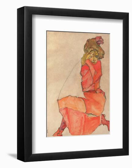 Kneeling Female in Orange-Red Dress, 1910-Egon Schiele-Framed Art Print