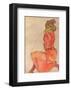 Kneeling Female in Orange-Red Dress, 1910-Egon Schiele-Framed Art Print