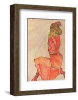 Kneeling Female in Orange-Red Dress, 1910-Egon Schiele-Framed Art Print