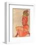 Kneeling Female in Orange-Red Dress, 1910-Egon Schiele-Framed Art Print