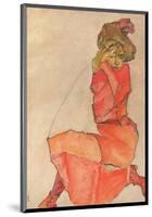 Kneeling Female in Orange-Red Dress, 1910-Egon Schiele-Mounted Art Print