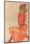 Kneeling Female in Orange-Red Dress, 1910-Egon Schiele-Mounted Art Print