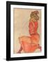 Kneeling Female in Orange-Red Dress, 1910-Egon Schiele-Framed Art Print