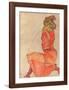 Kneeling Female in Orange-Red Dress, 1910-Egon Schiele-Framed Art Print