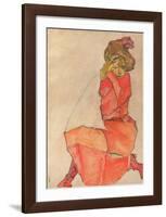 Kneeling Female in Orange-Red Dress, 1910-Egon Schiele-Framed Art Print