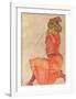 Kneeling Female in Orange-Red Dress, 1910-Egon Schiele-Framed Art Print