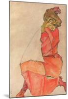 Kneeling Female in Orange-Red Dress, 1910-Egon Schiele-Mounted Art Print