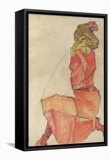 Kneeling Female in Orange-Red Dress, 1910-Egon Schiele-Framed Stretched Canvas