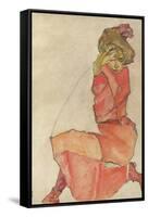 Kneeling Female in Orange-Red Dress, 1910-Egon Schiele-Framed Stretched Canvas