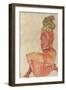 Kneeling Female in Orange-Red Dress, 1910-Egon Schiele-Framed Premium Giclee Print