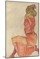 Kneeling Female in Orange-Red Dress, 1910-Egon Schiele-Mounted Premium Giclee Print