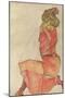 Kneeling Female in Orange-Red Dress, 1910-Egon Schiele-Mounted Premium Giclee Print