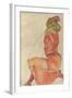 Kneeling Female in Orange-Red Dress, 1910-Egon Schiele-Framed Giclee Print