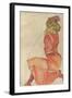 Kneeling Female in Orange-Red Dress, 1910-Egon Schiele-Framed Giclee Print