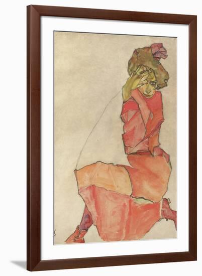 Kneeling Female in Orange-Red Dress, 1910-Egon Schiele-Framed Giclee Print