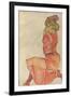 Kneeling Female in Orange-Red Dress, 1910-Egon Schiele-Framed Giclee Print