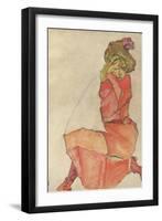 Kneeling Female in Orange-Red Dress, 1910-Egon Schiele-Framed Giclee Print