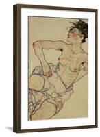 Kneeling Female Semi-Nude, 1917-Egon Schiele-Framed Giclee Print