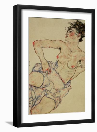 Kneeling Female Semi-Nude, 1917-Egon Schiele-Framed Giclee Print